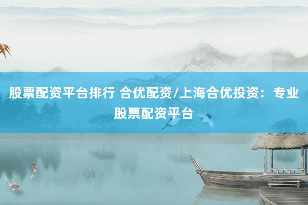 股票配资平台排行 合优配资/上海合优投资：专业股票配资平台