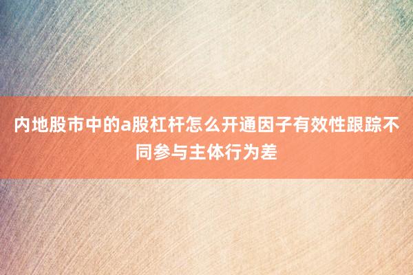 内地股市中的a股杠杆怎么开通因子有效性跟踪不同参与主体行为差